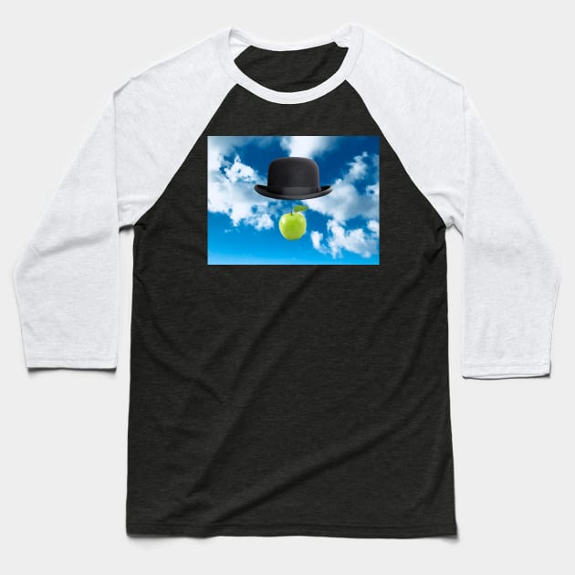 Homage to Magritte - The Son Of Man Baseball T-Shirt by SteelWoolBunny